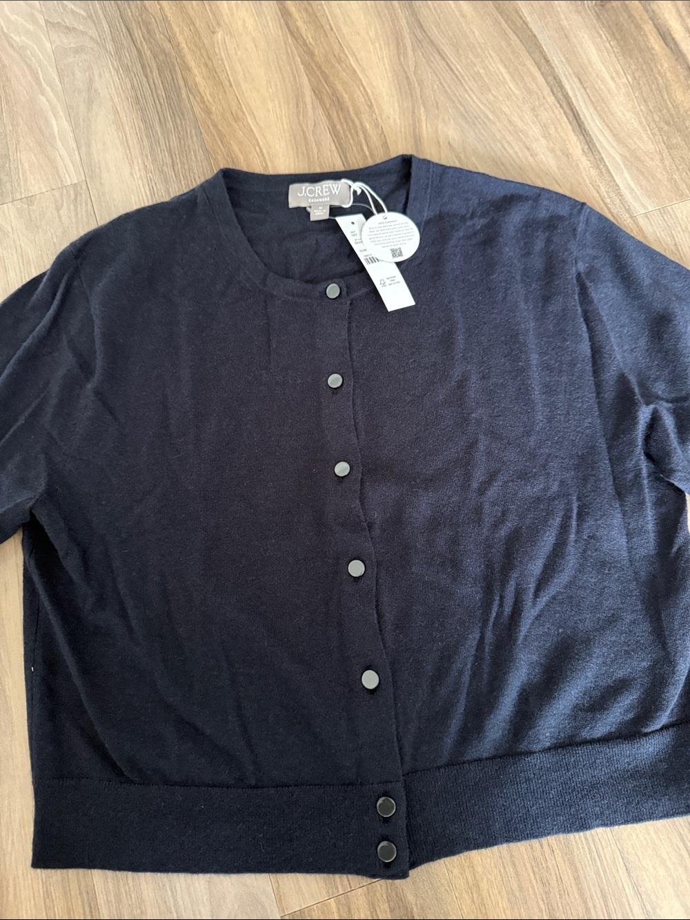 J. Crew Black Button-Front Cashmere Crewneck Cardigan